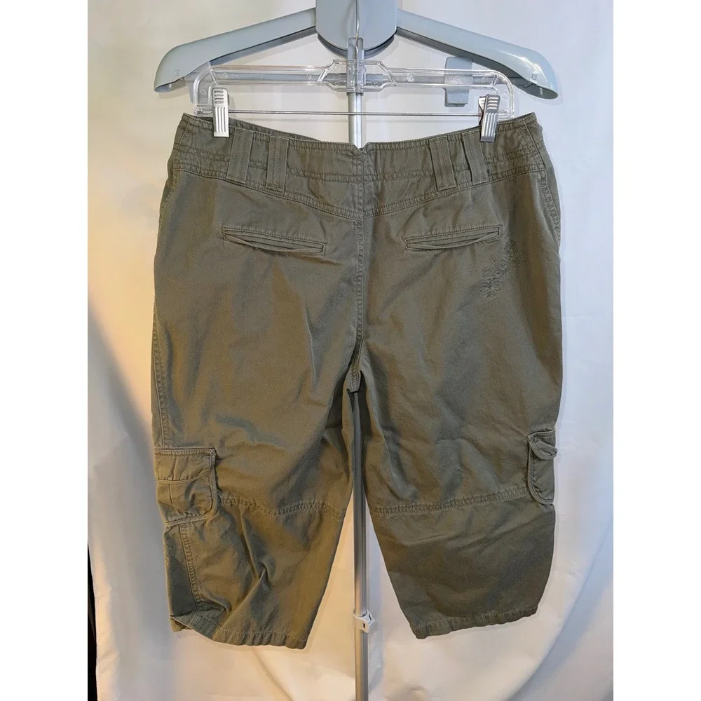 Sonoma Life Style Women 12P Olive Green Cargo Capri Pants Floral Cotton
